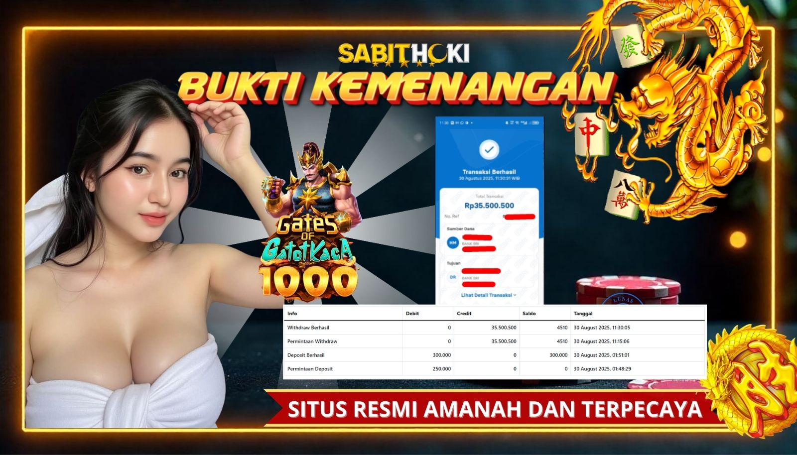 SELAMAT KEPADA MEMBER SETIA SABITHOKI BERHASIL JACKPOT DI PERMAINAN SLOT GATES OF GATOT KACA 1000